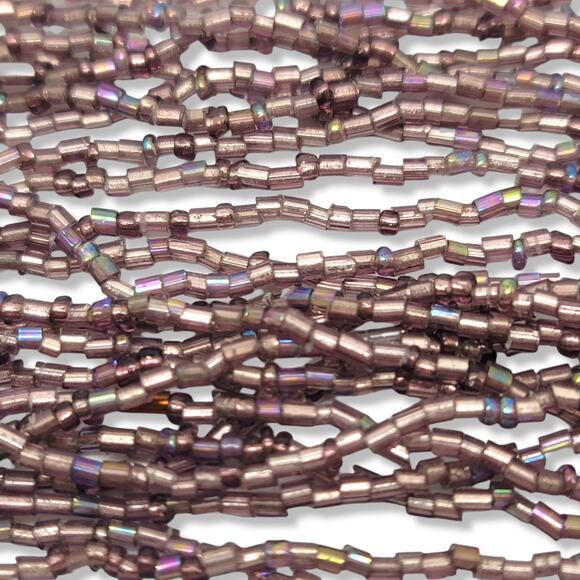 Vintage Mauve Irridecent Glass Beads, Brass Center Piece with Beads 18" Necklace - Picture 7 of 7